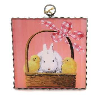 Round Top Collection Easter Bff's Mini Gallery Print  -  One Mini Frame 7.0 Inches -  Bunny Chicks Basket  -  E20034  -  Wood  -  Pink