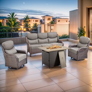 Gymojoy 4 Pieces Outdoor 6 Inch Sofa Swivel Chair with Fire Pit Table - 1 of 4