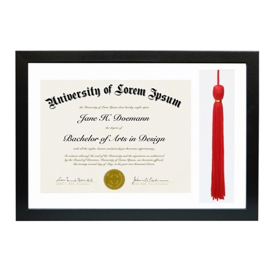 Americanflat 11x16 Black Graduation Frame | 2 Opening Mat Displays 8.5"x11" Diploma or Certificate and Tassle. Tempered Shatter-Resistant Glass. 2X Sawtooth Hangers.