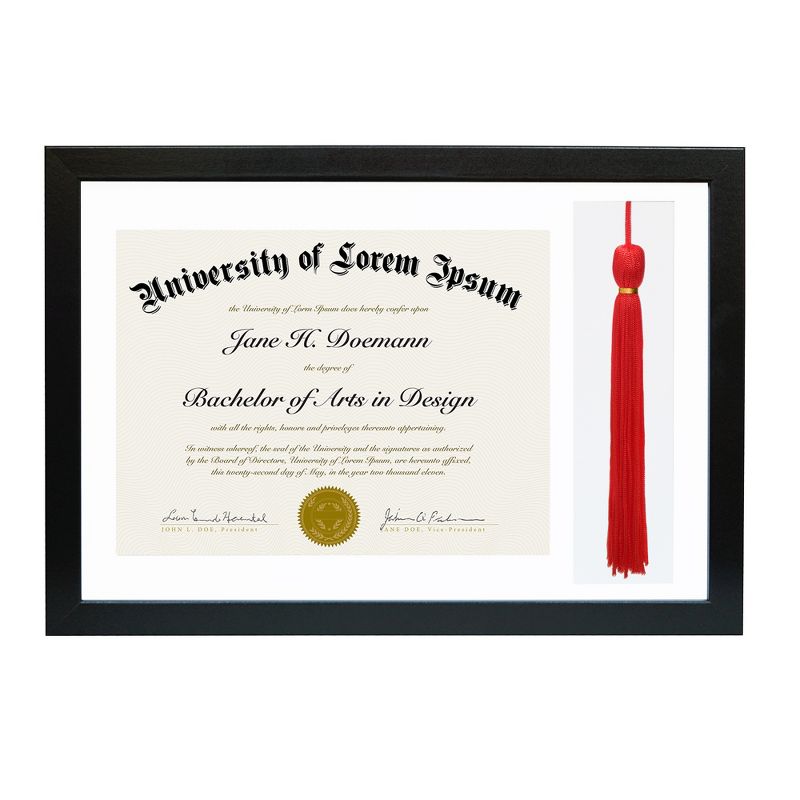 Americanflat 11x16 Graduation Frame with tempered shatter-resistant glass - 2 Opening Mat Displays 8.5"x11" Diploma or Certificate and Tassle - Available in a variety of Colors, 1 of 3