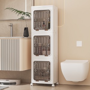 VECELO 2/3/4-Tier Tall Narrow Storage Cabinet, Slim Bathroom Storage Cabinet with Wheels, Narrow Organizer for Small Space or Kitchen, White - 1 of 4