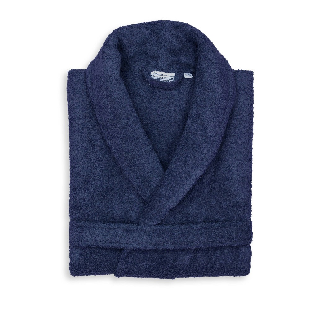 Photos - Other Textiles L/XL Terry Cloth Solid Bathrobe Navy Blue - Linum Home Textiles