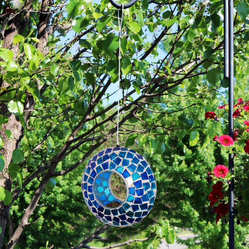 Sunnydaze Outdoor Garden Patio Round Glass with Mosaic Design Hanging Fly-Through Bird Feeder - 6", 3 of 12