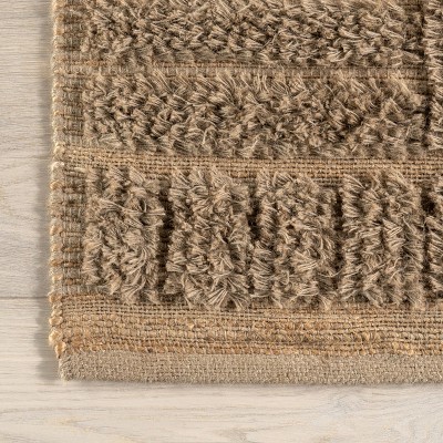 Handmade Beige Jute Geometric Rectangular Rug, 4' x 6'