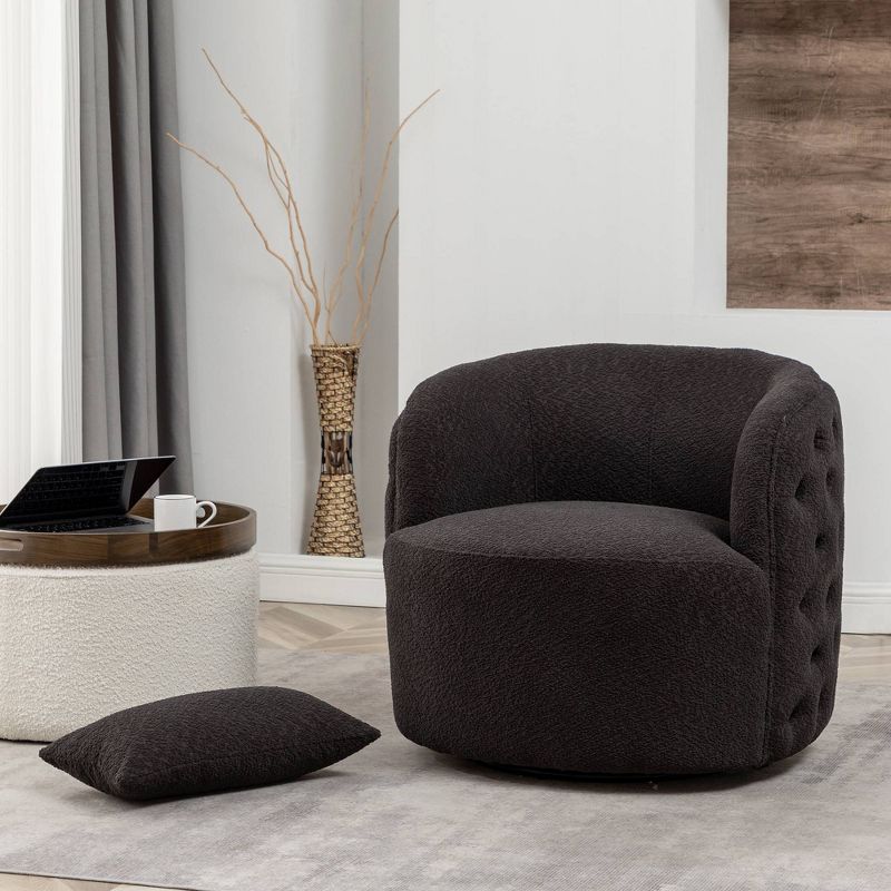  34" Wide Boucle Tufted Upholstered 360° Swivel Armchair - Kinwell, 4 of 12