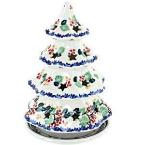 Blue Rose Polish Pottery 513 Ceramika Artystyczna Medium Christmas Tree Luminary - 1 of 2