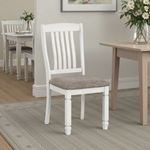 Royal Hampton Side Dining Chair Set of 2, Rustic White Wood, Gray Fabric, Slat Back - 1 of 4