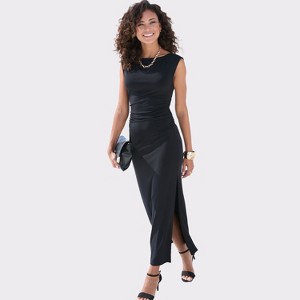 Women's Boat Neck Fitted Maxi Dress - LASCANA - Black Solid 6