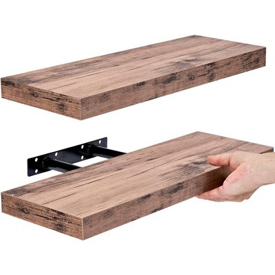 Rustic Mahogany 17" Floating Mantel Wall Shelf Set
