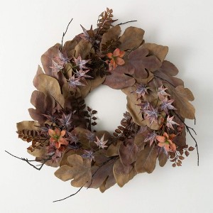 26"H Sullivans Artificial Mixed Leaf Rustic Fall Wreath, Brown, Indoor Fall Decor - 1 of 3