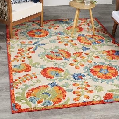Aloha Red Multicolor Floral Synthetic Outdoor Rug 5'3" x 7'5"