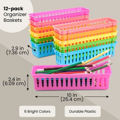 Rainbow Plastic Pencil Holder Trays for Classroom Organization, 12-Pack