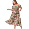 Agnes Orinda Women's Plus Size Floral Short Sleeve Shirred Square Neck Maxi Empire Waist Dresses - 3 of 4