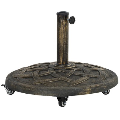 Outsunny Round Patio Umbrella Base with Wheels, 44 lbs Resin Umbrella Stand Base, Patio Umbrella Holder for 1.3"/1.5"/1.9" Umbrella Poles