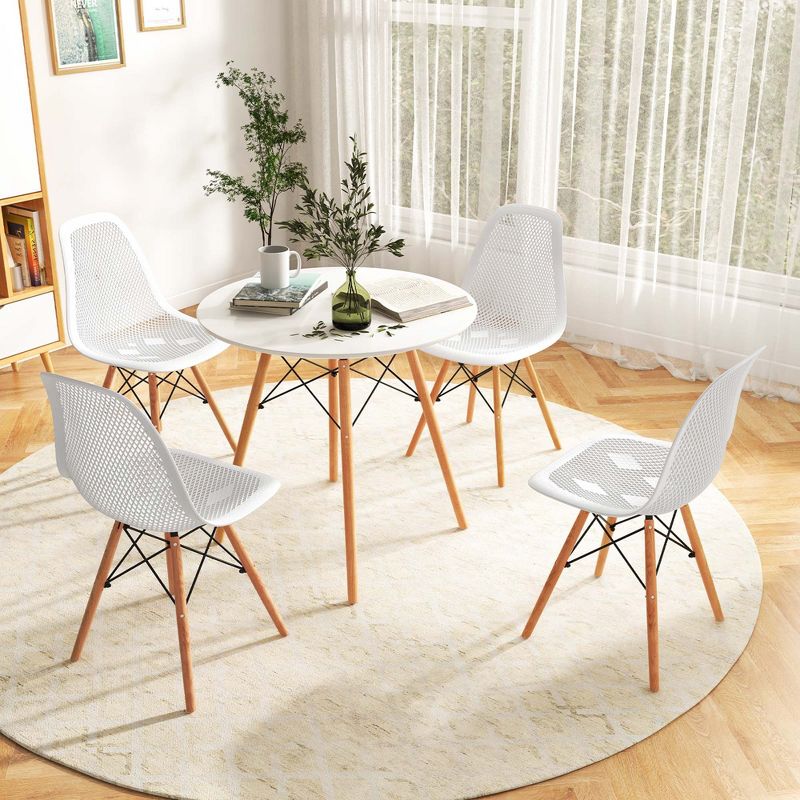 Costway 5 PCS Dining Table Set for 4 Persons Modern Round Table & 4 Chairs with Wood Leg Green/White, 2 of 9