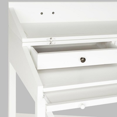 White Wood Transitional Desk with Drawers and Hutch