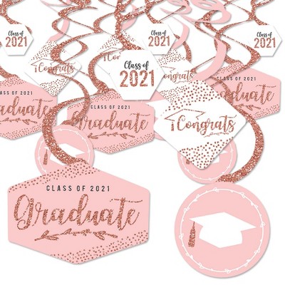 Big Dot of Happiness Rose Gold Grad - 2021 Graduation Party Hanging Decor - Party Decoration Swirls - Set of 40