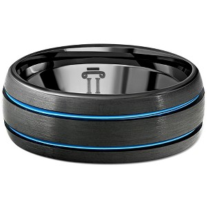 Pompeii3 Men's Black & Blue Two Line Tungsten Ring Brushed Ring 8mm Wedding Band - 1 of 4