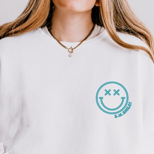 Simply Sage Market S.W.Smiley Embroidered Simple Wink Bold Lightweight Garment Dyed Sweatshirt - 1 of 4