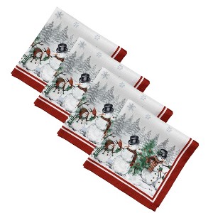 Snowman Winterland Holiday Snowflake Napkin, Set of 4 - Red/Green - 17x17 - Elrene Home Fashions - 1 of 3