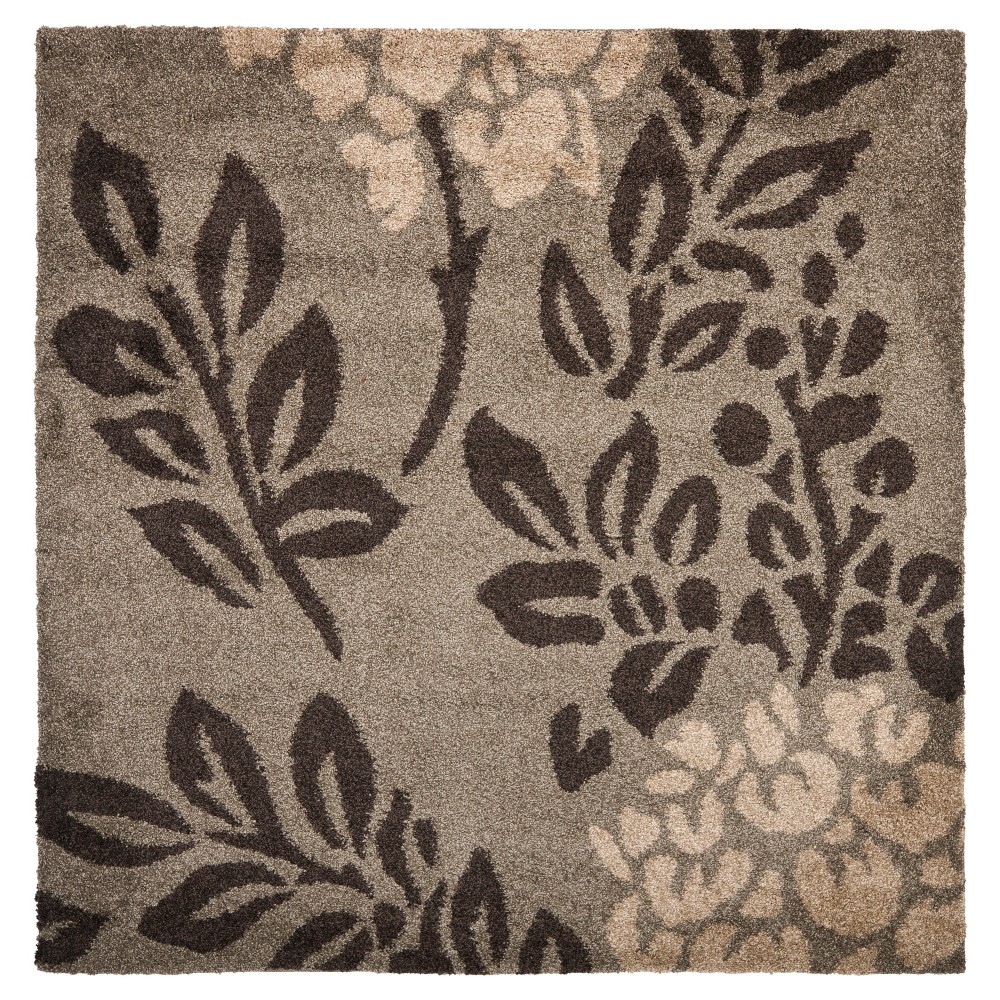 6'7inx6'7in Smoke/Dark Brown Botanical Loomed Square Area Rug - Safavieh