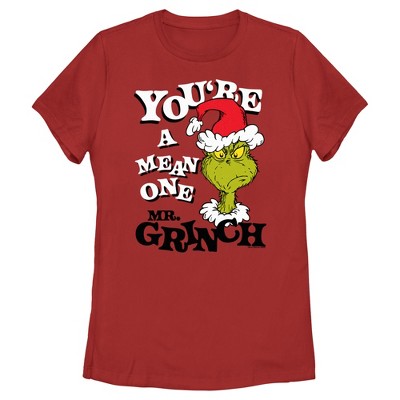 Women's Dr. Seuss Christmas The Grinch You're A Mean One Portrait T ...