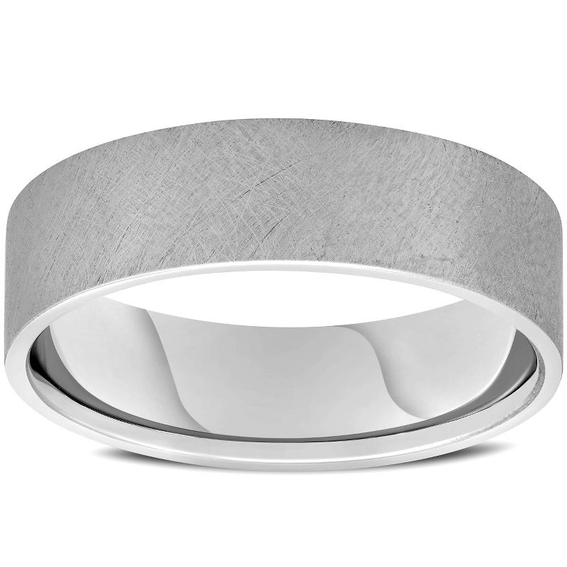 Pompeii3 Mens 10k White Gold 6mm Band High Polished Double Milgrain Accent Wedding Ring, 1 of 4
