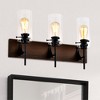 DOMETOUR 3-Light Matte Black & Wood Bathroom Light Fixtures, Modern Glass Shade Vanity Lights, Vintage Over Mirror Wall Lights for Kitchen & Hallway - 2 of 4