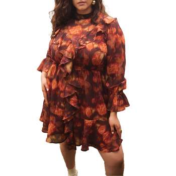 ELOQUII Women's Plus Size Mock Neck Ruffle Mini Dress