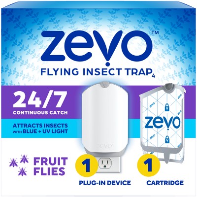 Zevo Flying Insect Indoor Light Fly Trap Starter Kit, Catches House Flies, Fruit Flies, Gnats, & More - 1 Trap + 1 Refill