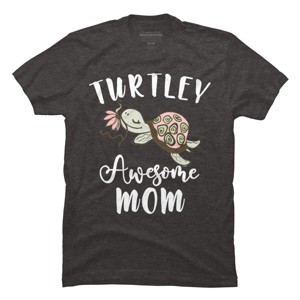 Men's Design By Humans Turtley Awesome Mom Turtle with Flower By animalshop T-Shirt - 1 of 2