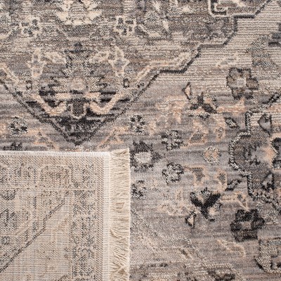 Gray Floral Motif Synthetic Low Pile Runner Rug