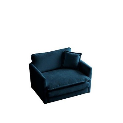 SYFERLORY Comfy Deep Single Seat Sofa Upholstered Reading Armchair Living Room Chair Blue Chenille Fabric , 1 Toss Pillow
