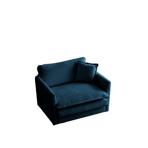 SYFERLORY Comfy Deep Single Seat Sofa Upholstered Reading Armchair Living Room Chair Blue Chenille Fabric , 1 Toss Pillow - 1 of 1