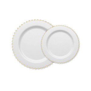Smarty Had A Party White w/ Gold Pearl String Round Plastic Dinnerware Set - 120 Sets - 1 of 4