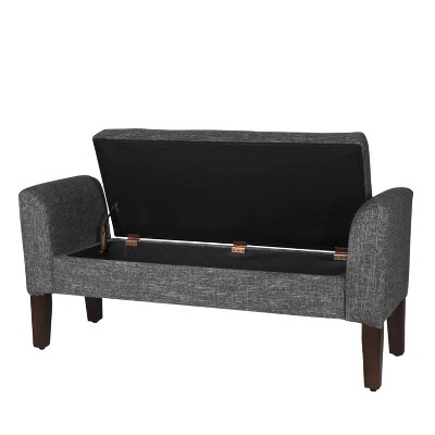 Gray Tweed Upholstered Storage Bench with Walnut Legs