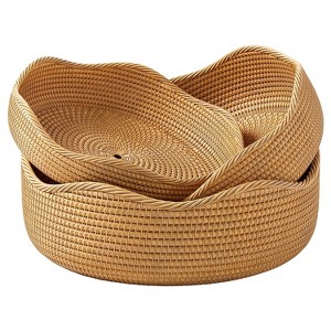 Aoibox Rattan Bread Basket Set of 3, Hand Woven Round Fruit Baskets for Serving, Picnic Basket, Wicker Storage for Living Room Kitchen in Honey Brown - 1 of 4
