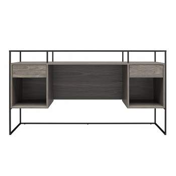 Creswell Modern Desk with Fluted Glass Top 2 Drawers and Storage - Room & Joy