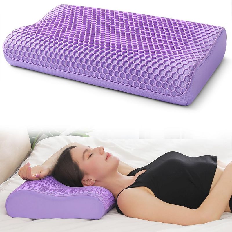 Contour Comfort Orthopedic Pillow, New Technology Cooling Soft Gel Top for Sweat Free Sleep | Memory Foam for Neck Pain Relief / Side Sleepers- Purple, 1 of 7