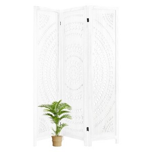 Wooden Room Divider Wall 3 Panel with Holes,5.6FT Tall Room Divider with Shelves,Folding Privacy Screens 67 in for Room Separation Home Office Bedroom - 1 of 4