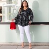 Women's Plus Size V Neck 3/4 Flared Sleeve Double Layers Mesh Blouses - Agnes Orinda - 3 of 4