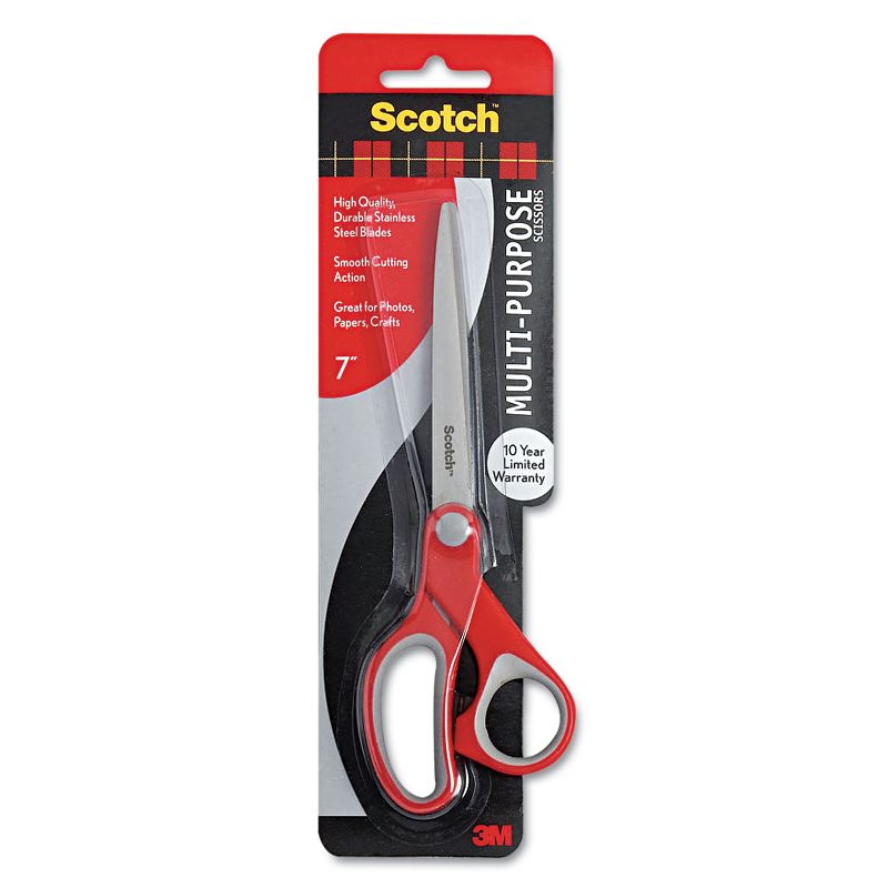 Scotch Multi-Purpose Scissors Pointed 7" Length 3 3/8" Cut Red/Gray 1427, 2 of 3