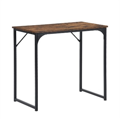 HomeRoots 32" Brown and Black Wood and Metal H-Shape Computer Desk