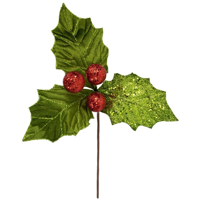 Northlight 19" Glittered Holly with Berry Christmas Stem Spray, 1 of 5