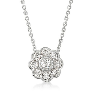 Ross-Simons 0.50 ct. t.w. Diamond Flower Necklace in Sterling Silver Size 16