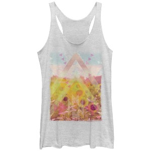 Women's Lost Gods Geometric Print Sunflowers Racerback Tank Top - 1 of 3