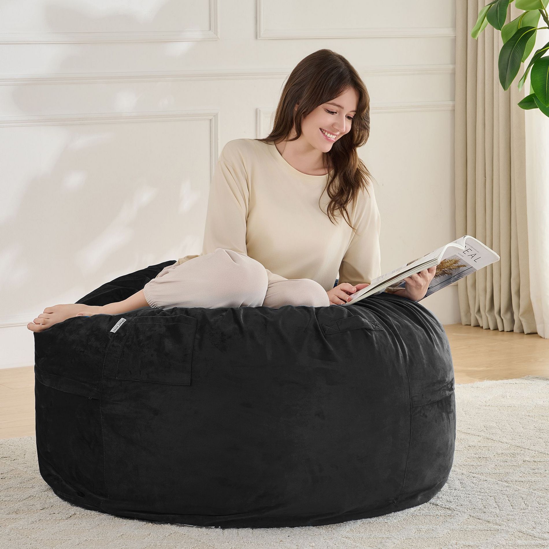 3FT Bean Bag Chair, Adults Foam Round Big Sofa Bean Bag for All Ages, Removable Velvet Cover by Sweet Home Collection™