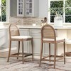 TIRAMISUBEST Set of 2 Panama Counter Stools - 26.5" Curved Back Cane Rattan Bar Stools w/Ivory Boucl¨¦ Seats - 2 of 4