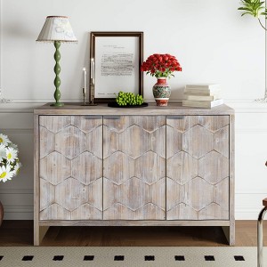 ORRD Farmhouse 3-Door Wooden Sideboard Cabinet, Natural Wood Washed - 1 of 4