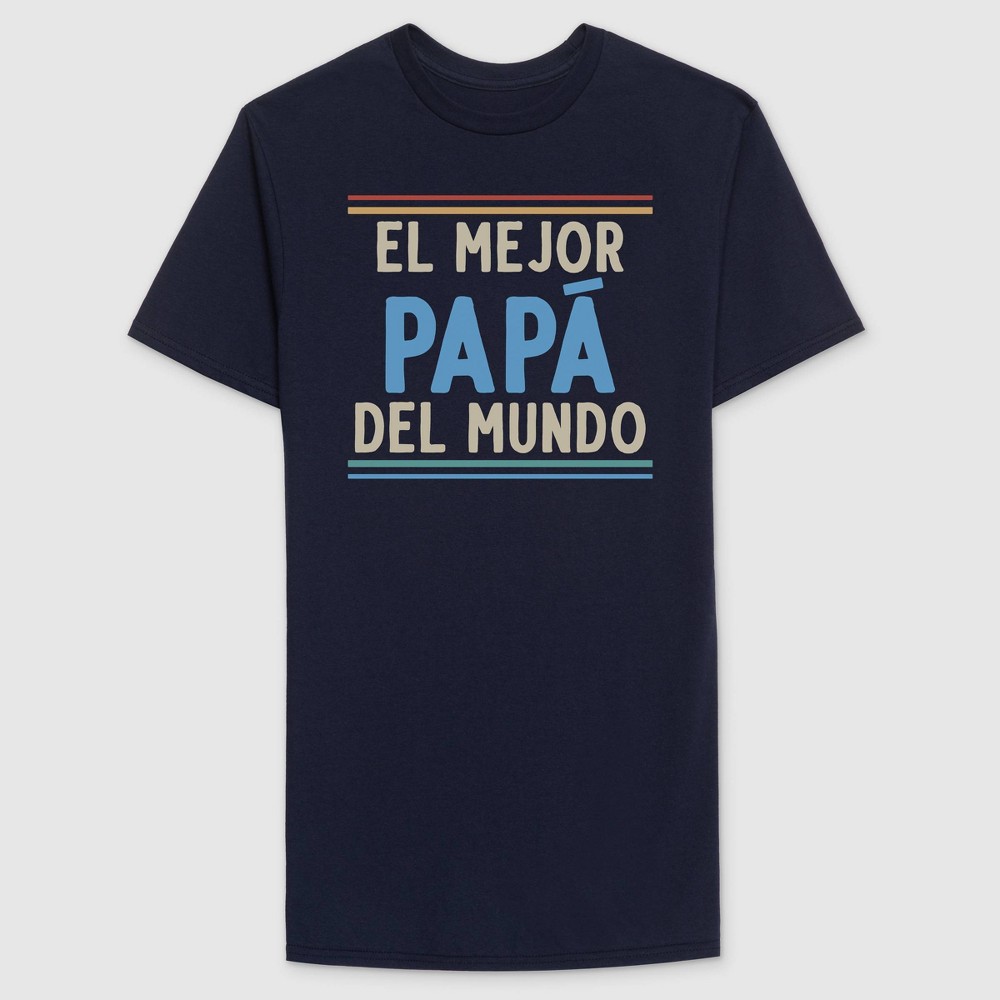 Size XXL Men's Father's Day El Mejor Padre Short Sleeve Graphic T-Shirt - Navy Blue XXL